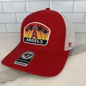 Los Angeles Angels Trucker Hat Cap Snap Back Mens One Size Red MLB Baseball‎ 47